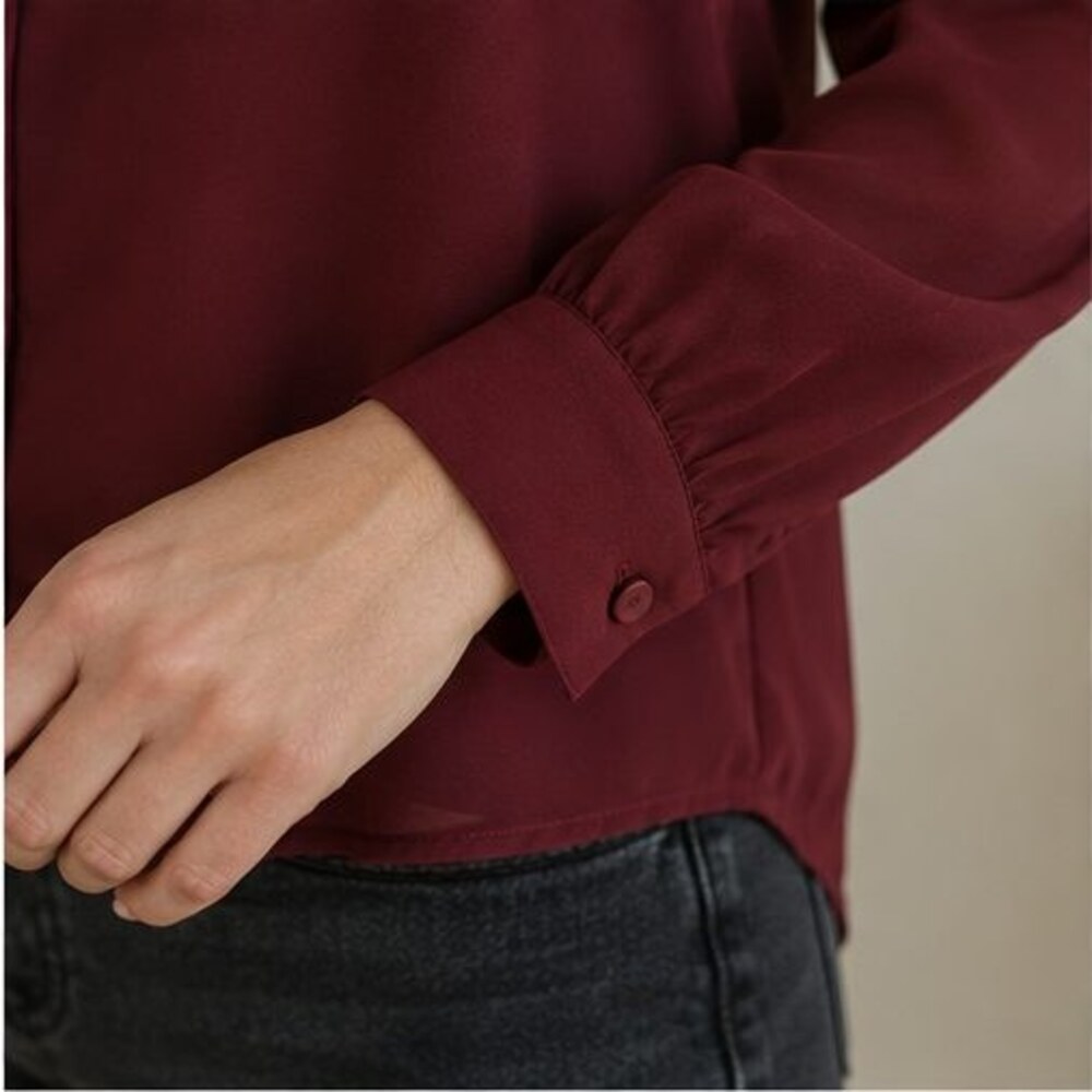 Wine Ruffle Collar Blouse - Picture 5 of 6